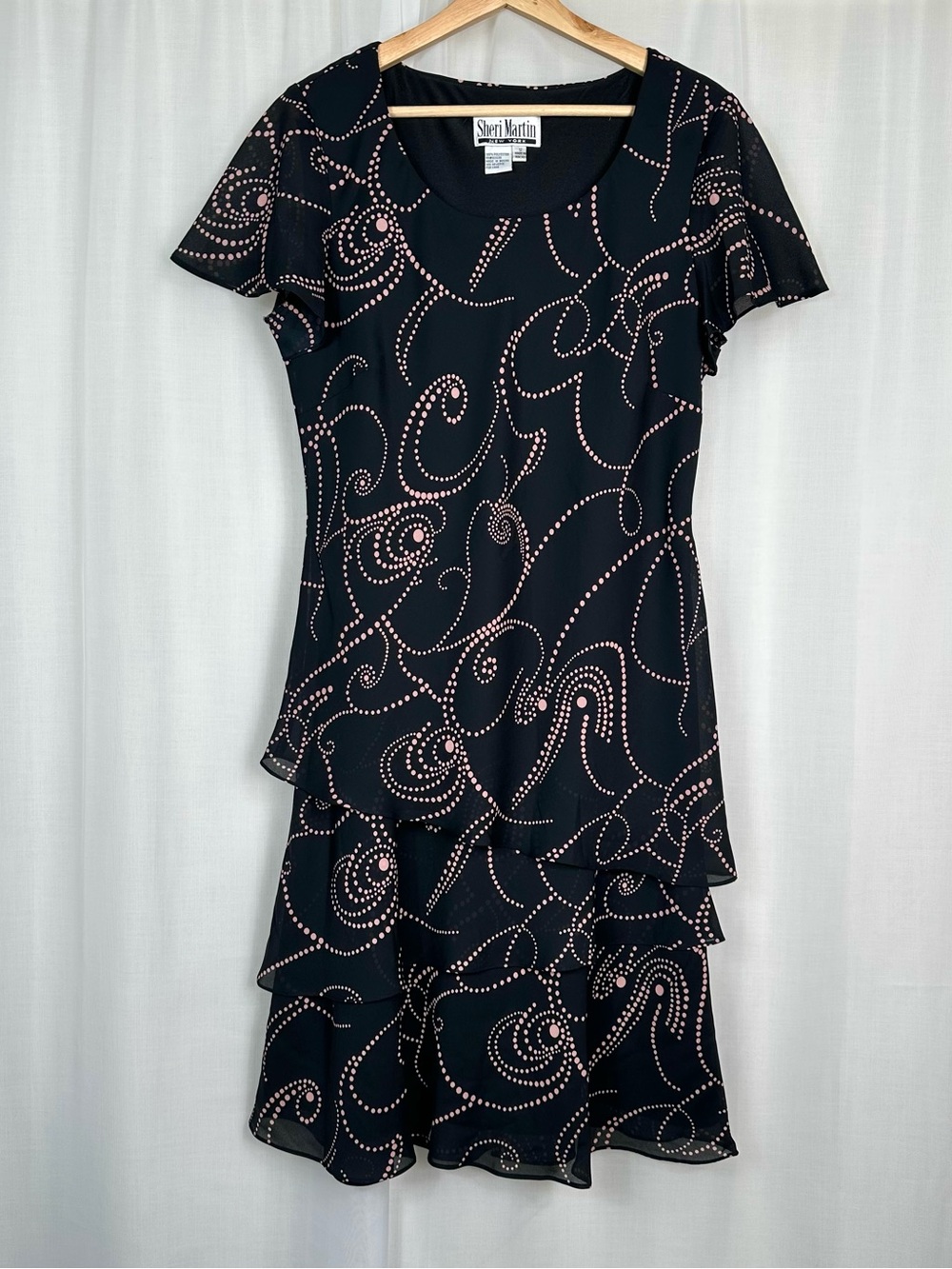 VTG 90s Sheri Martin Asymmetric Tiered Chiffon Midi Dress Pink Whimsigoth 12 M